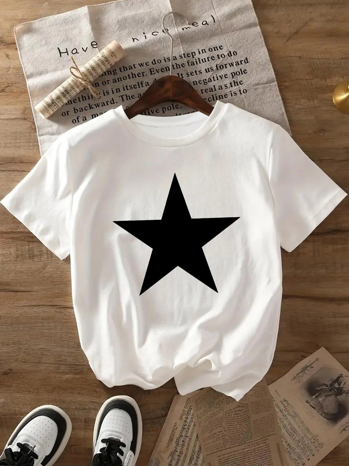 Star Print Round Neck Casual Short Sleeve Crew Neck Daily Clothes All Seasons T-Shirts
