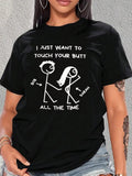 Stick Figure & Letter Print Round Neck Casual Short Sleeve Daily All Seasons T-Shirts