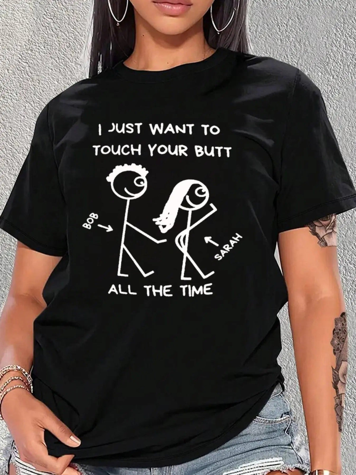 Stick Figure & Letter Print Round Neck Casual Short Sleeve Daily All Seasons T-Shirts