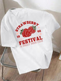 Strawberry & Letter Print Round Neck Casual Short Sleeve Crew Neck Summer Top Daily Wearstyle{N002}2 T-Shirts