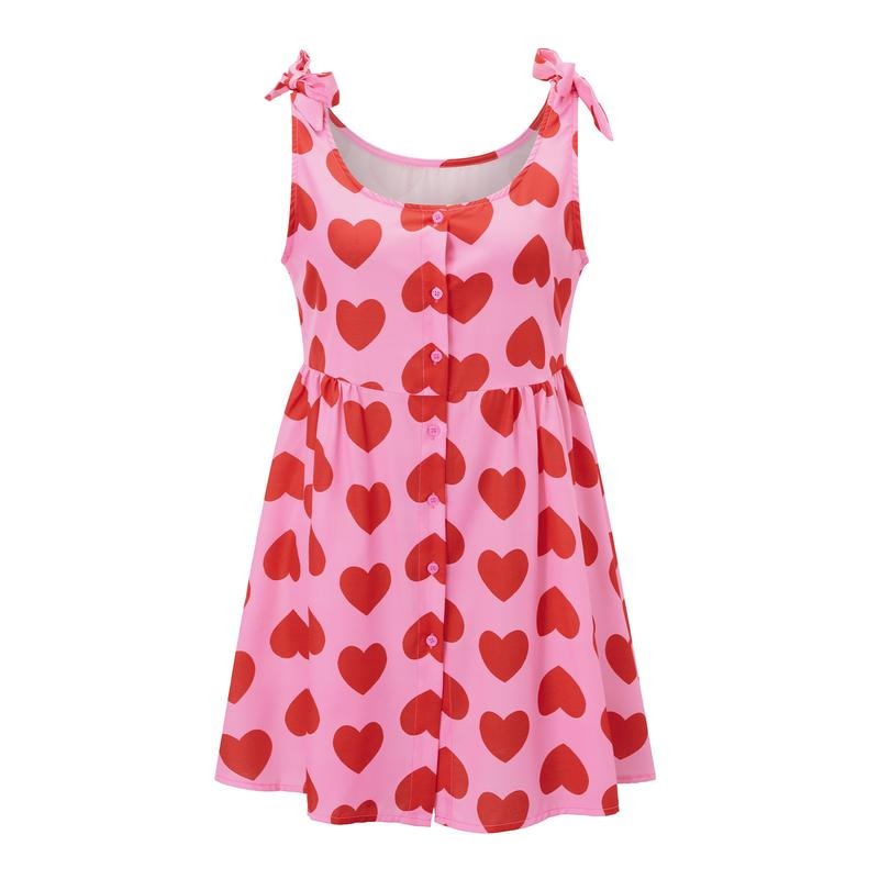 Summer Cami Nightgown Sleeveless Heart Print Strappy Sleepwear Nightdress T-Shirts