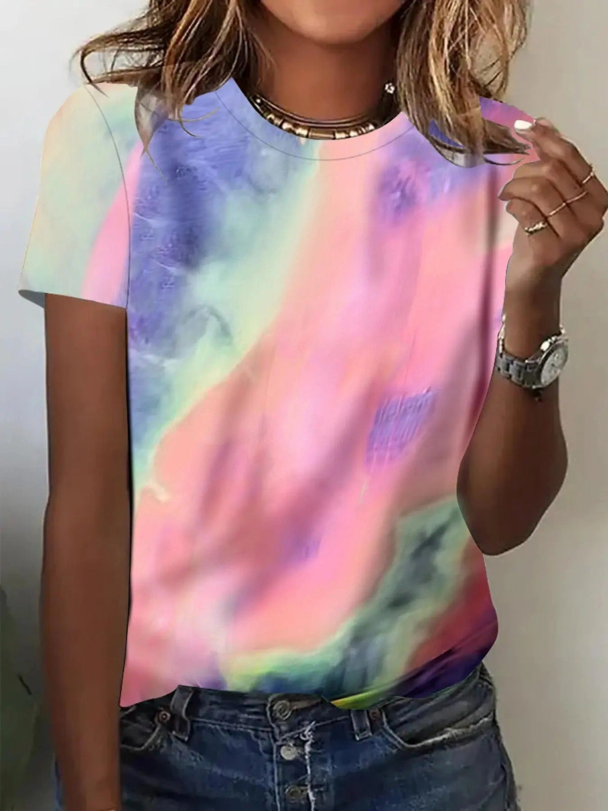 Tie Dye Print Round Neck Casual Crew Neck Daily Vacation Outdoor Clothes Summer T-Shirts