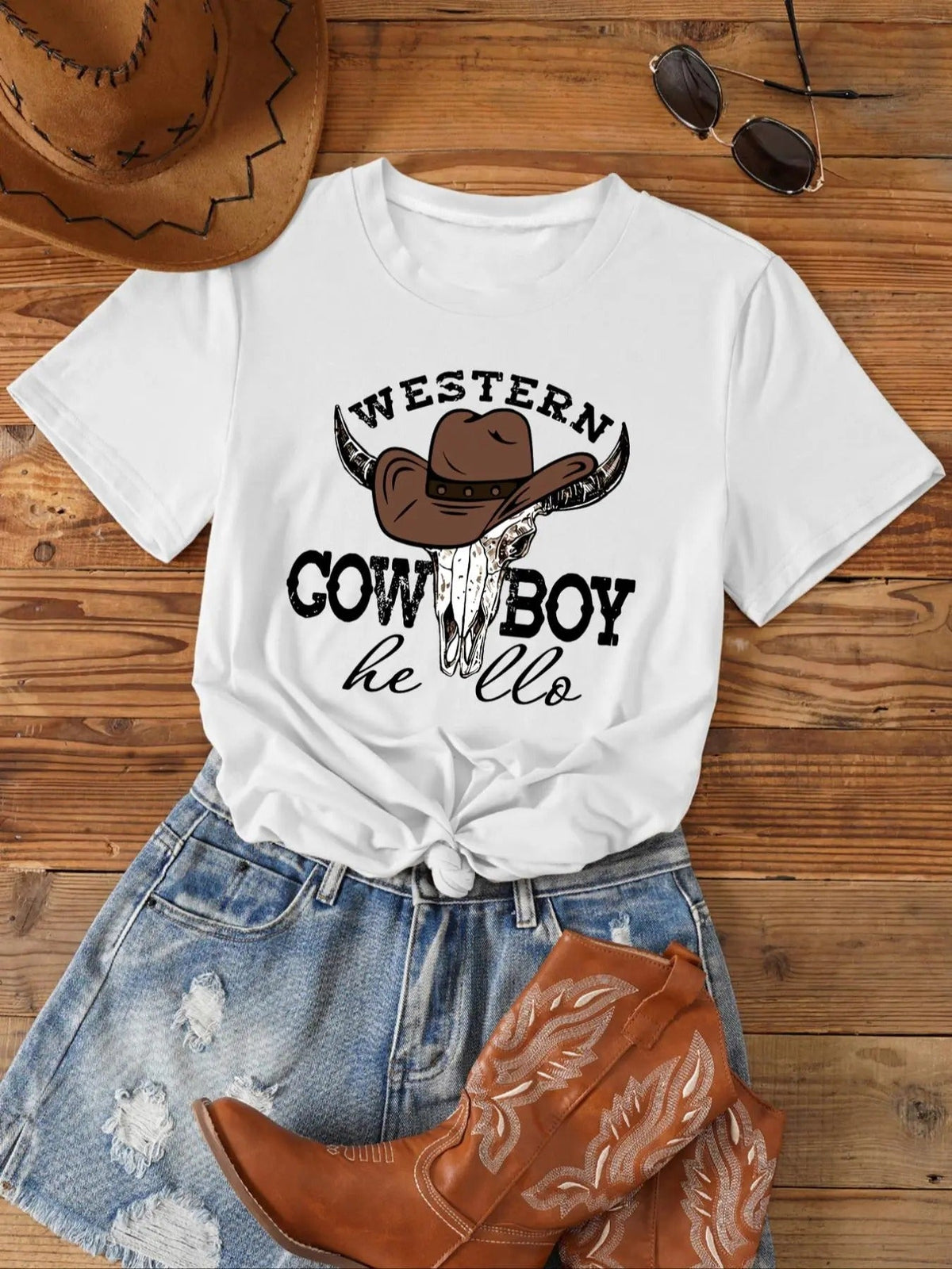 Western Cowboy Round Neck Casual Short Sleeve Daily Summer T-Shirts
