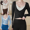 Workout Tops Long Sleeve Deep V Neck Wrap Front Yoga Shirts Breathable Active Tops T-Shirts