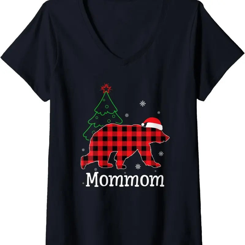 Funny Xmas Red Plaid Mommom Bear Ugly T-Shirts