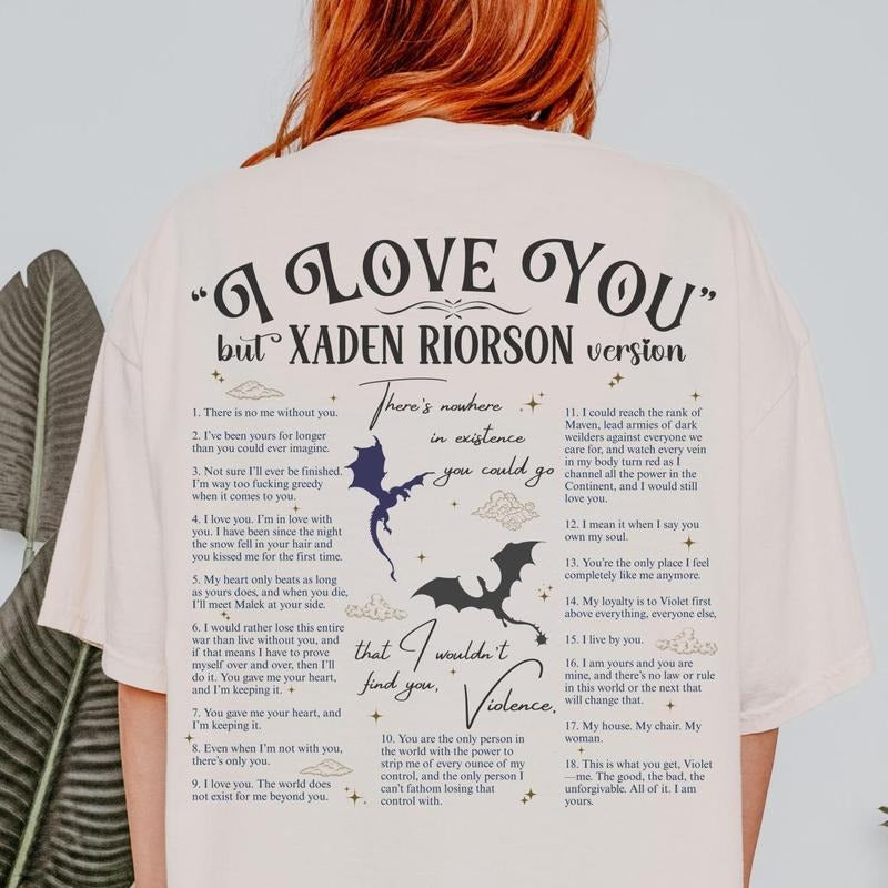 Xaden Quote Shirt Back Side Booktok Romantasy Quotes Dragon Booklover Fandom Romance Fantasy Dragons Dark T-Shirts