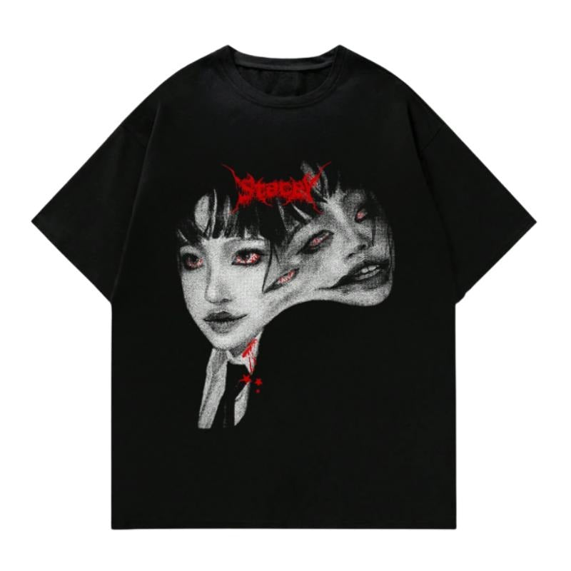 Y2K Horror Dark Gothic Multi Face Psychedelic Retro Pixel Dream 2000s Nostalgia Digital Art Print T-Shirts
