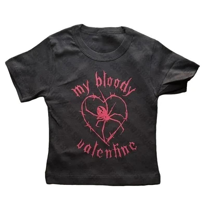 Y2K My Bloody Valentine Baby Graphics Print Kawaii Short Sleeve Summer Emo Girl Crop Tops Slim 90s Tops Streetwear Goth Baby T-Shirts