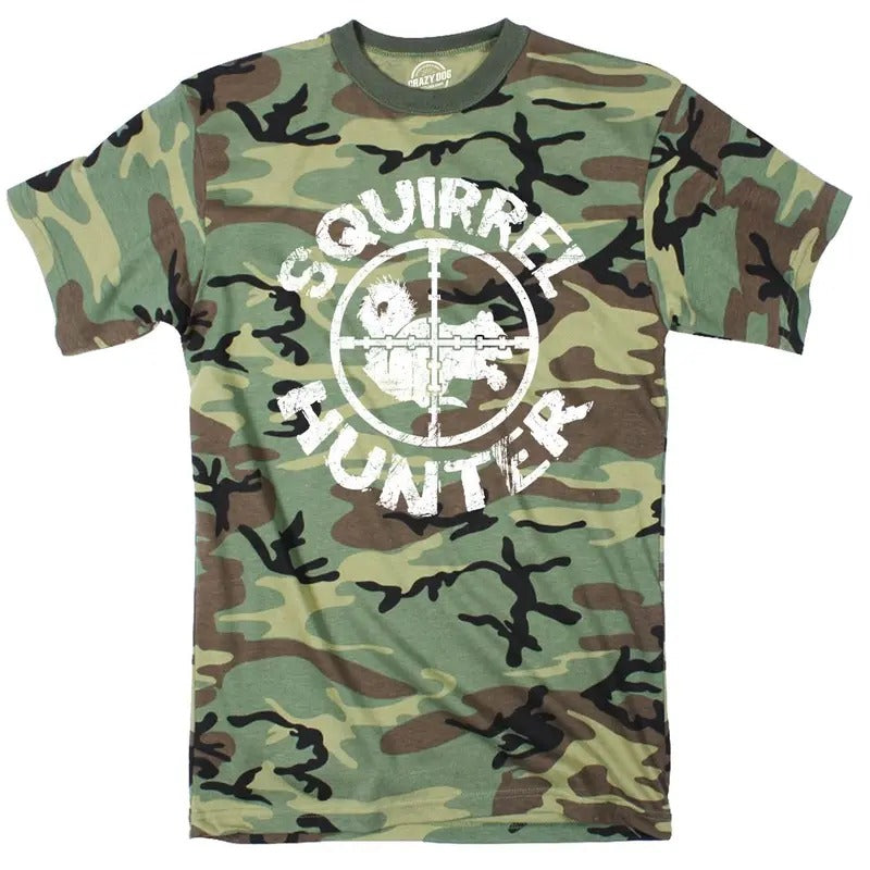 Camo Squirrel Hunter Funny Animal Hunting Funny Hunting Tops Kid Funny Animal Short Sleeve Novelty Camo T-Shirts