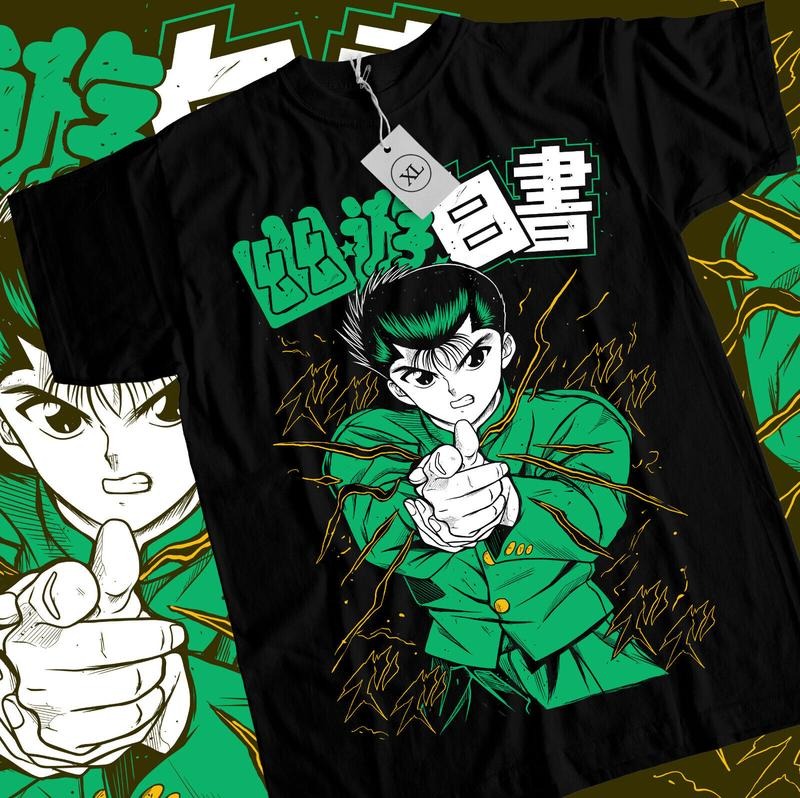 Yu Yu Hakusho S 4XL Kuwabara Kurama Yusuke Hiel Anime Manga Black Shirt T-Shirts