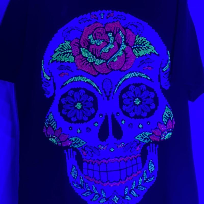Dia De Muertos Skull Black Cotton T-Shirts
