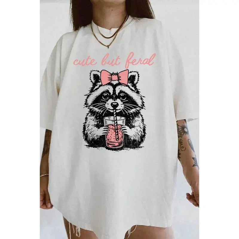 E But Feral Raccoon Raccoon Lovers Raccon Raccoon Casual Comfort T-Shirts