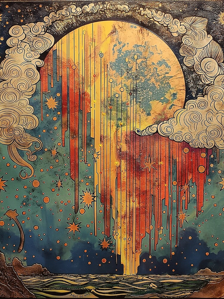 Dripping Rainbow Moon Celestial Boho Seascape by TheBohemianLark