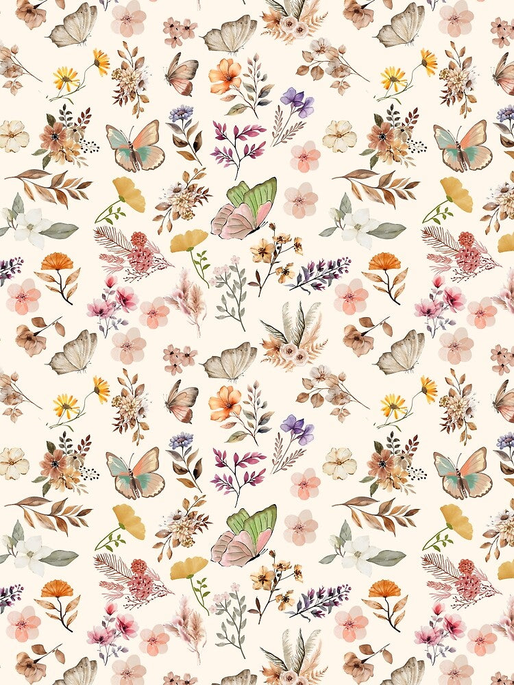 Boho Floral and Butterfly Pattern on Cream by ArtDesignRemix