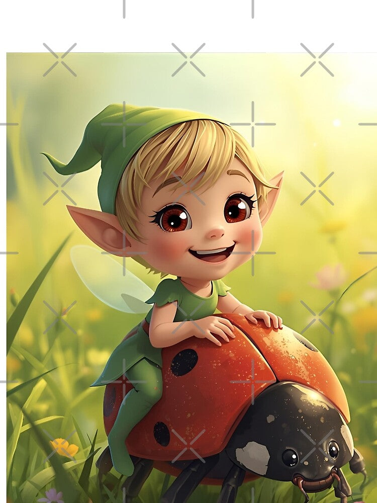 Cute elf riding on ladybug by SimonsDesignArt