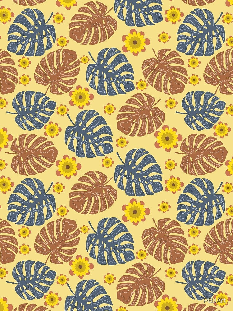 Boho Leaves and Flowers Seamless Pattern by PBJArt