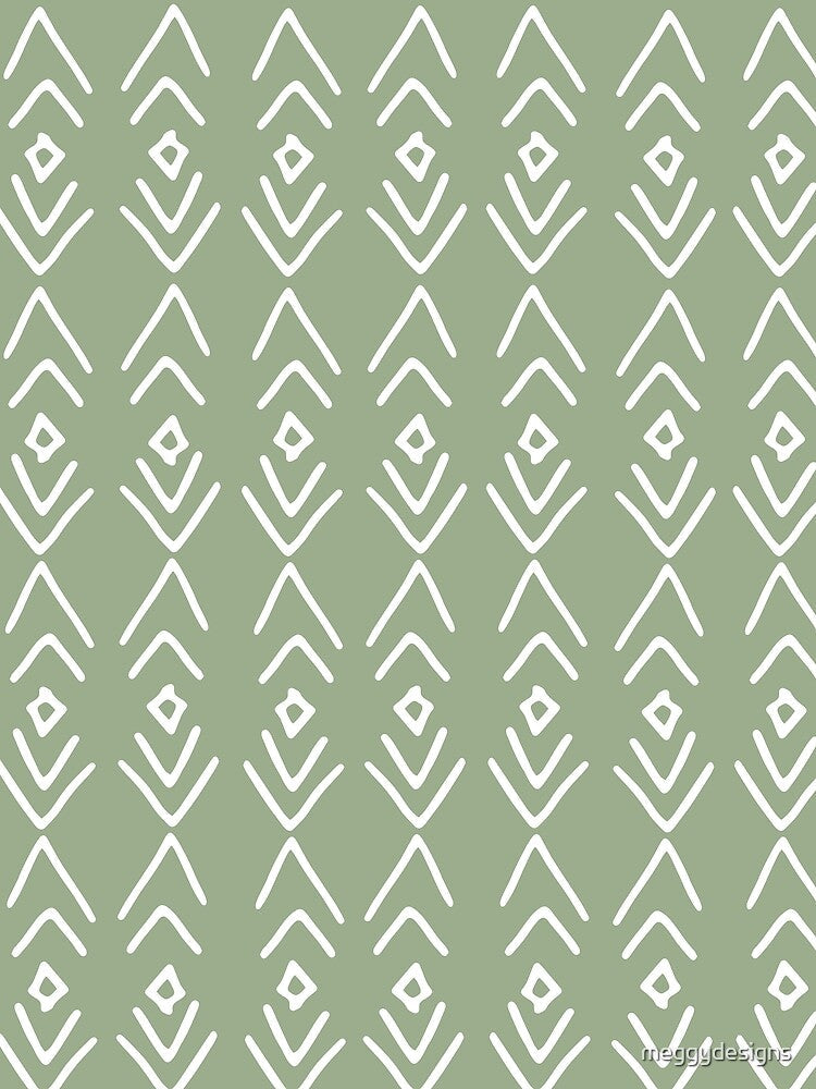 African Mudcloth, Sage Green, Boho Wall Art by meggydesigns
