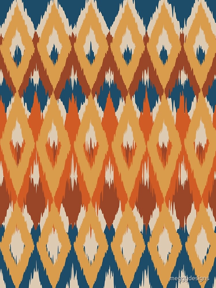 Boho Ikat Pattern, Orange, Blue, Terracotta, Yellow by meggydesigns