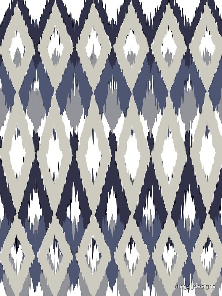 Boho, Ikat Pattern, Gray, Indigo, Navy, Blue by meggydesigns