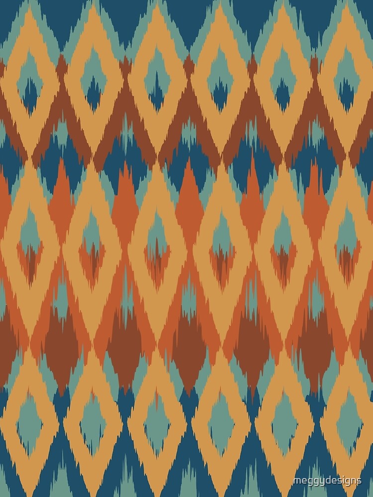 Boho Ikat Pattern, Teal, Orange, Red, Blue, Mustard Yellow by meggydesigns