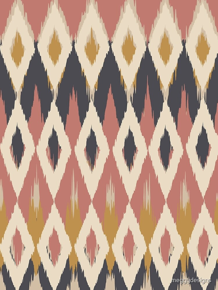 Boho Ikat Pattern, Pink, Mustard Yellow, Charcoal Gray by meggydesigns