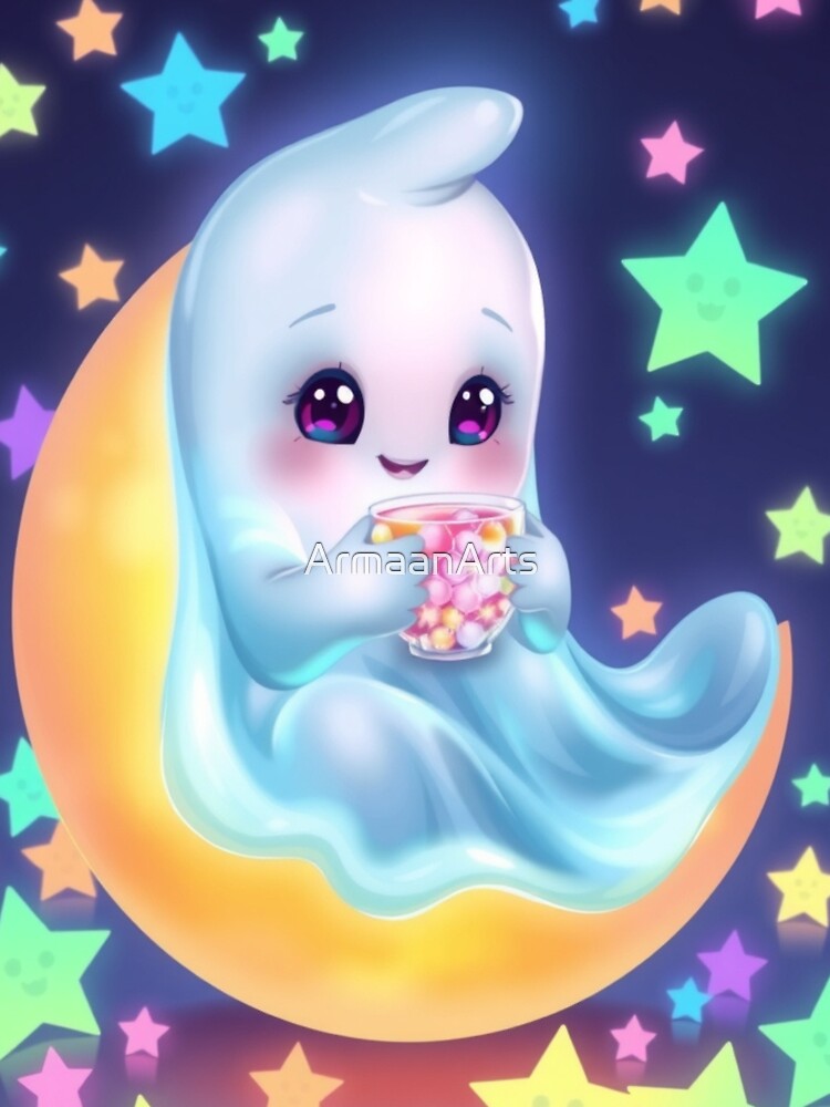 Cute Ghost Drinking Candy on Moon by ArmaanArts