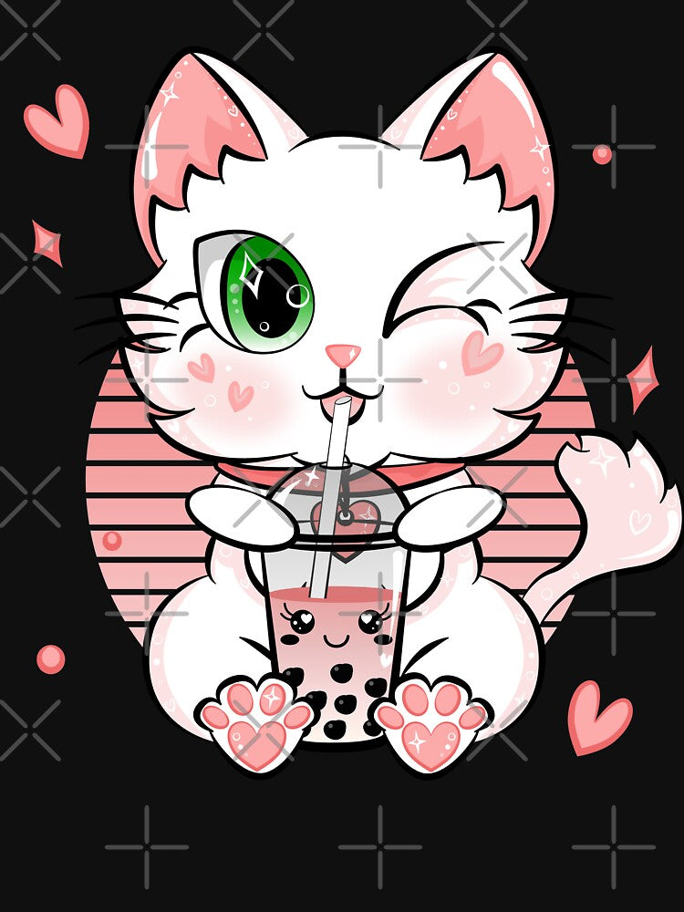 Japanese Kawaii Kitty Cute Bubble Tea Cat Boba Tea by ZNOVANNA
