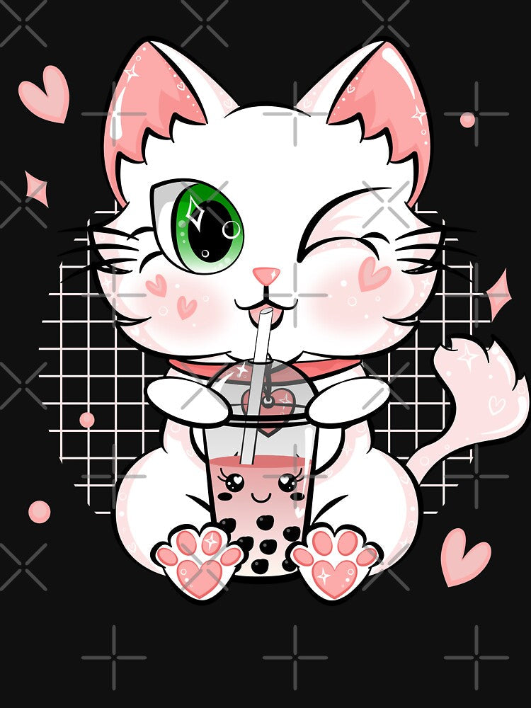 Japanese Kawaii Cat Boba Tea Bubble Tea Anime Neko by ZNOVANNA