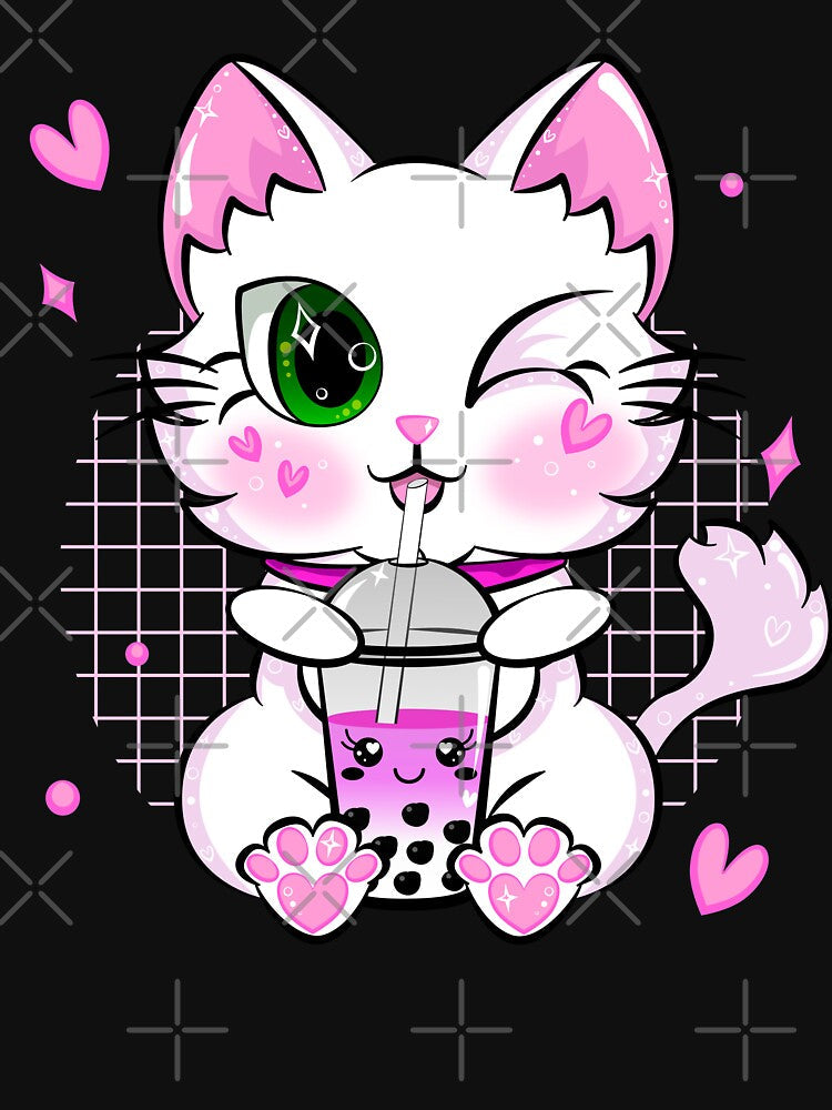 Kawaii Neko Cat Pink Japanese Bubble Tea Kitty Boba Drink by ZNOVANNA