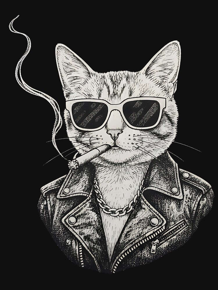 Cool Biker Cat Sunglasses Joint - Badass Tattoo Style Kitten Art by YYoYY