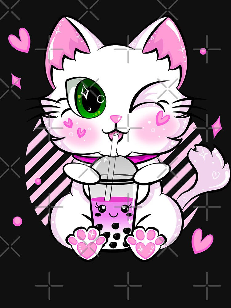Kawaii Bubble Tea Neko Cat Pink Tapioca Boba Kitty by ZNOVANNA