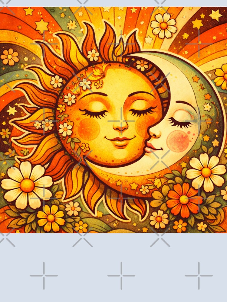 Groovy Boho Sun and Moon - 70s Celestial Aesthetic by Myra365Art