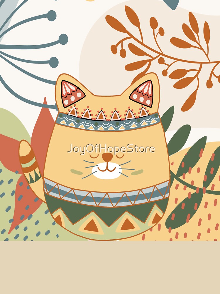 Chubby Boho Kitty Cat with a Chic Boho Background by JoyOfHopeStore