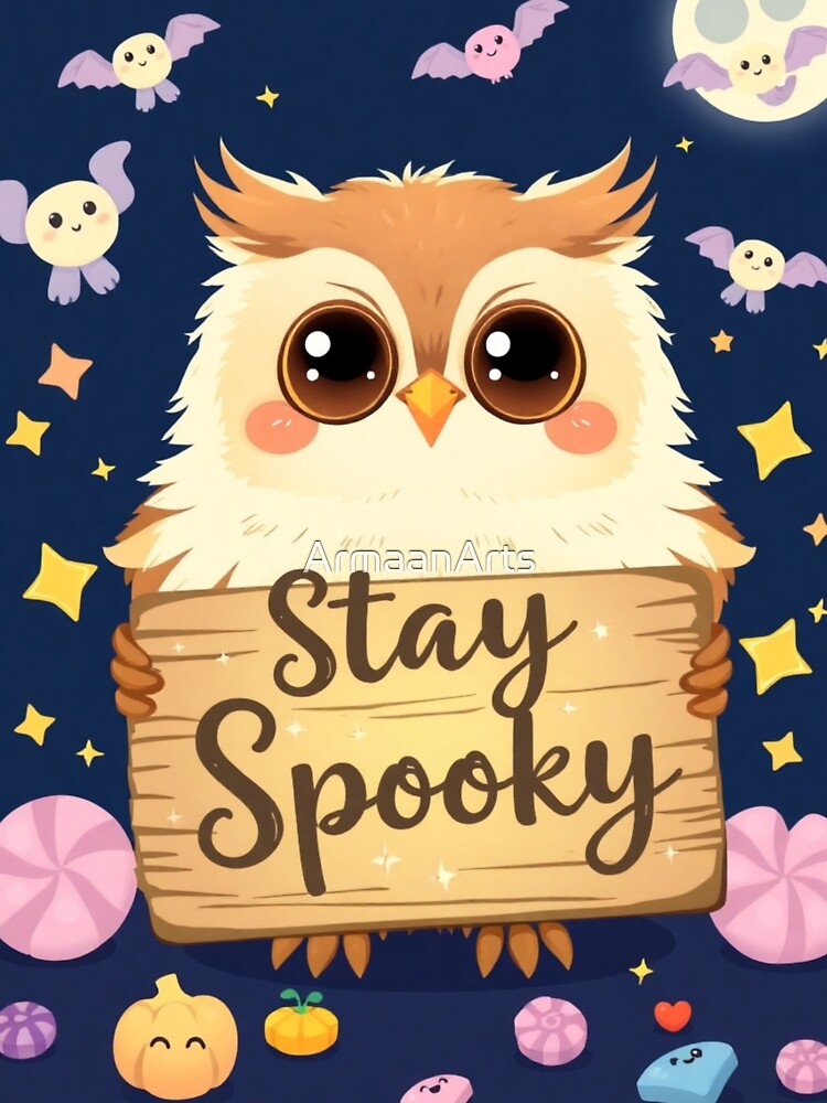 Cute Owl Stay Spooky T-Shirt | Kawaii Halloween Pastel Candy Tee by ArmaanArts