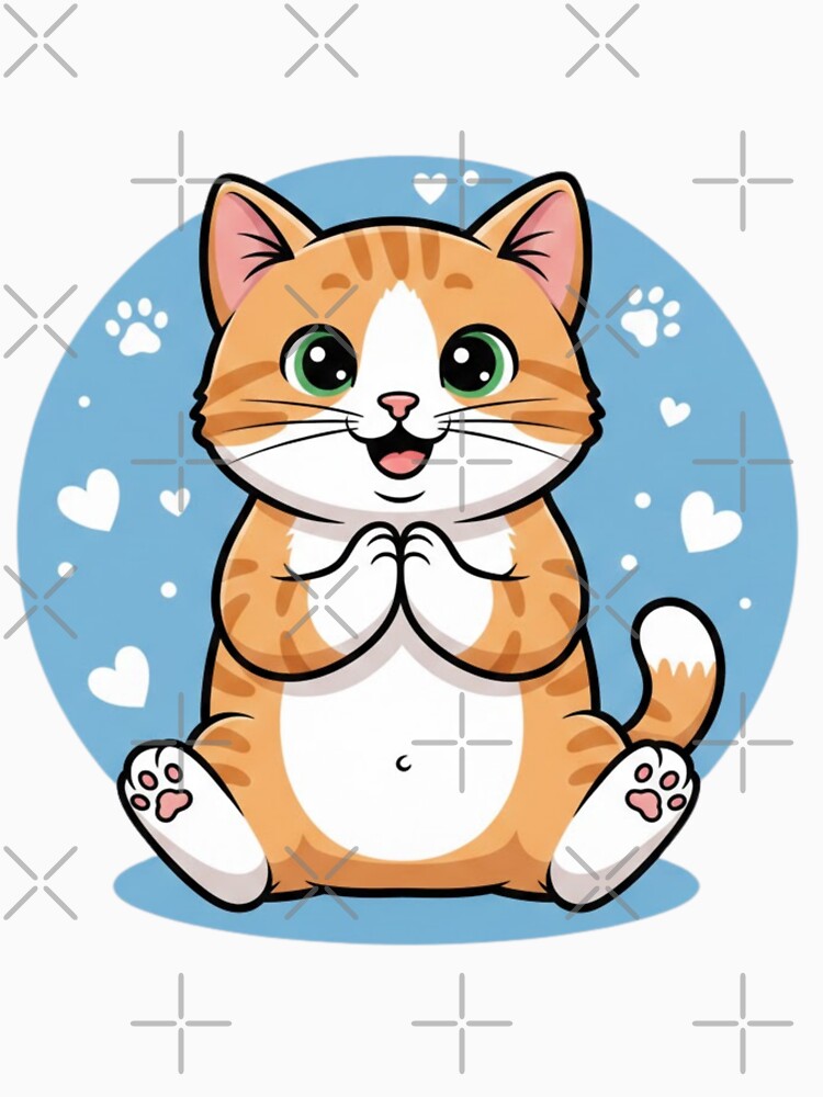 Cute Kawaii Cat Illustration – Adorable Chubby Kitty Cartoon with Hearts by NuniDesigns