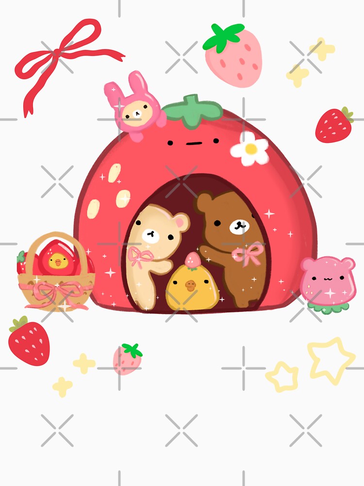 Kawaii Strawberry House and Bears by starbunnykawaii