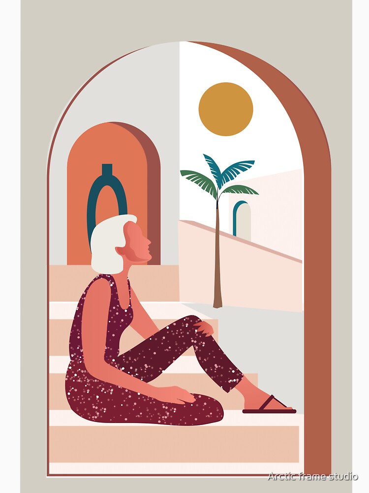 Boho chic style woman girl palms tree, by Arctic frame studio