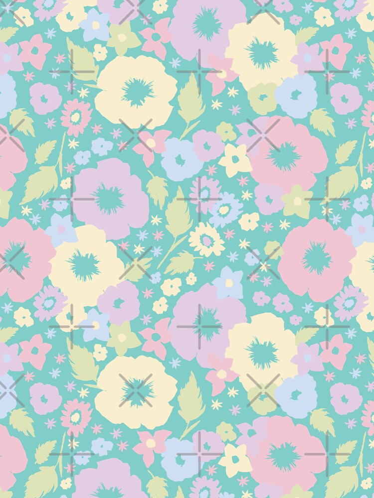 TEAL GREEN PASTEL BOHO MODERN FLOWERS by blomastudios