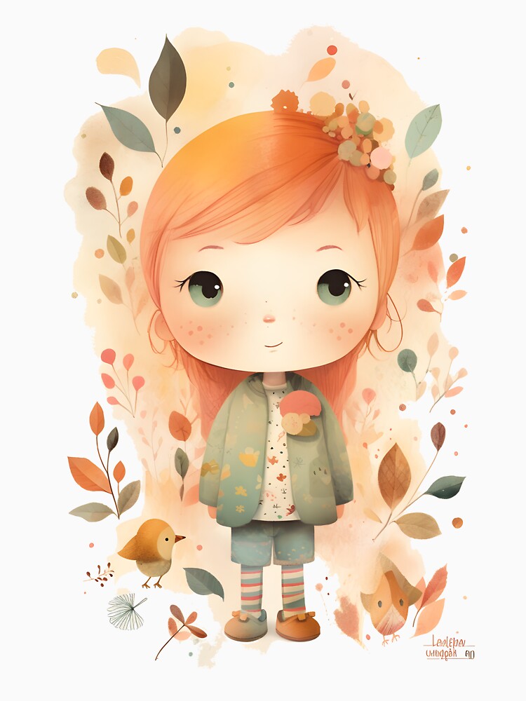 Cute Little Auburn Boho Girl | Bohemian Art by StickeryPickery