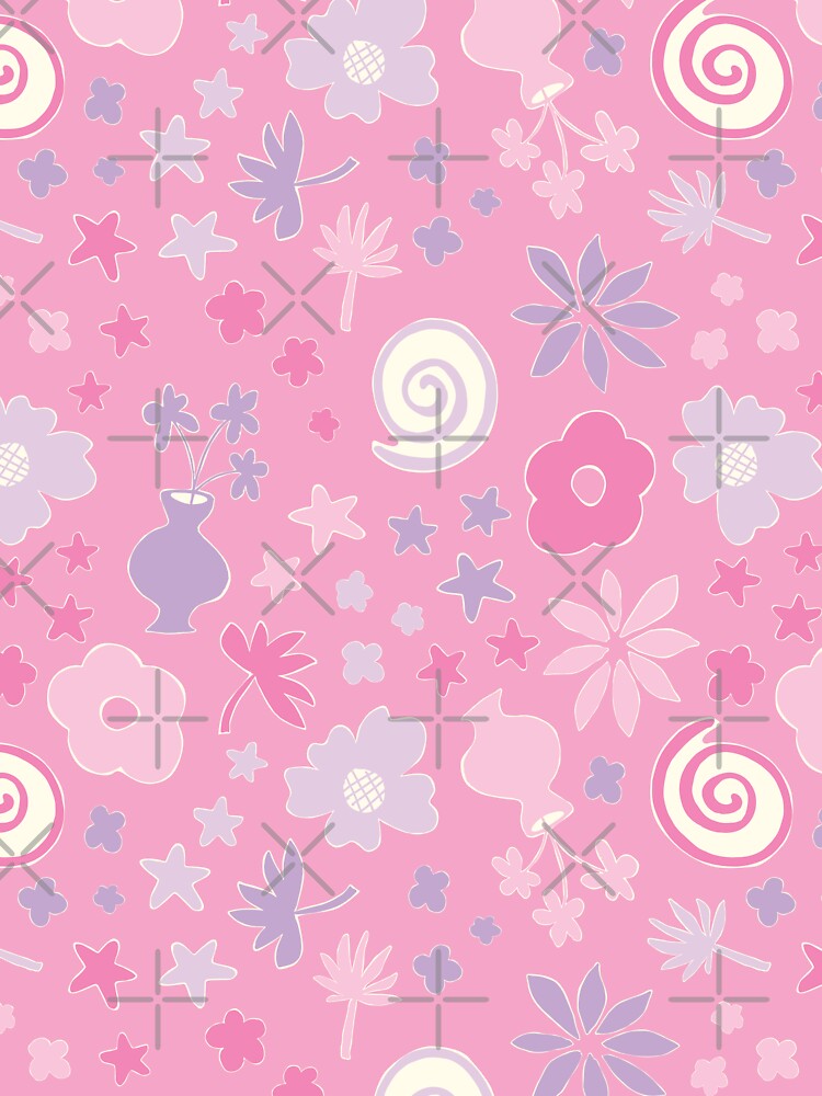 Pastel Pink Boho Flower Pattern Girls Room by blomastudios