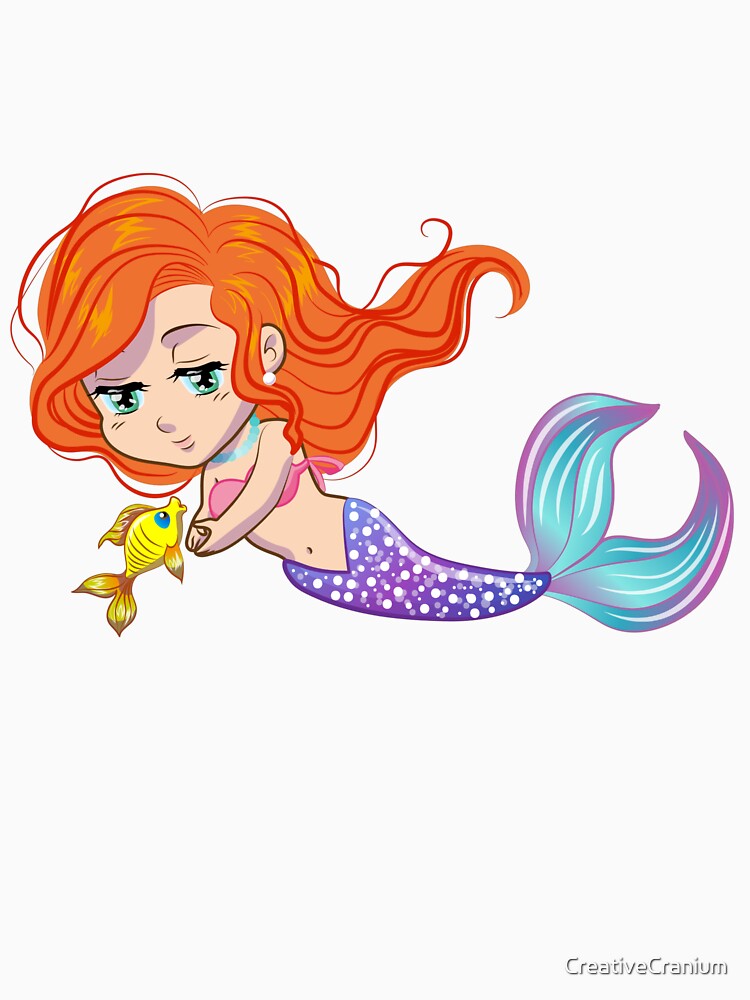 Cute Colorful Mermaid Siren With A Precious Face Drawn in The Kawaii Style by CreativeCranium