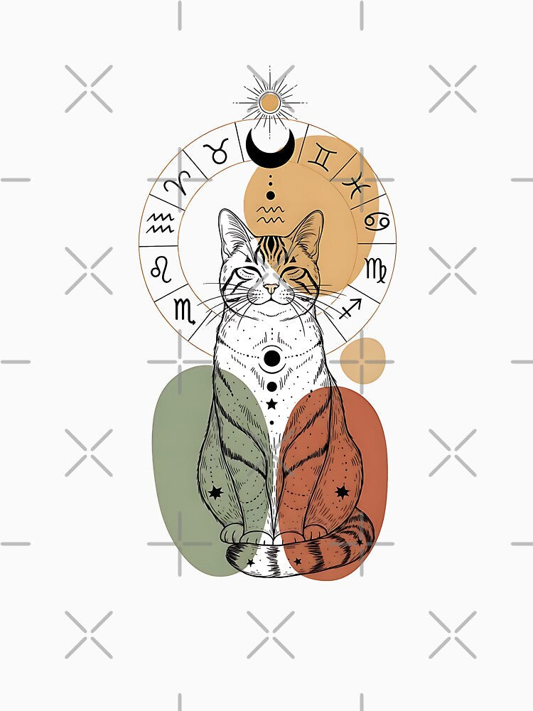 Boho Zodiac Guardian Cat – Celestial Astrology Art by Pluto ⭐️
