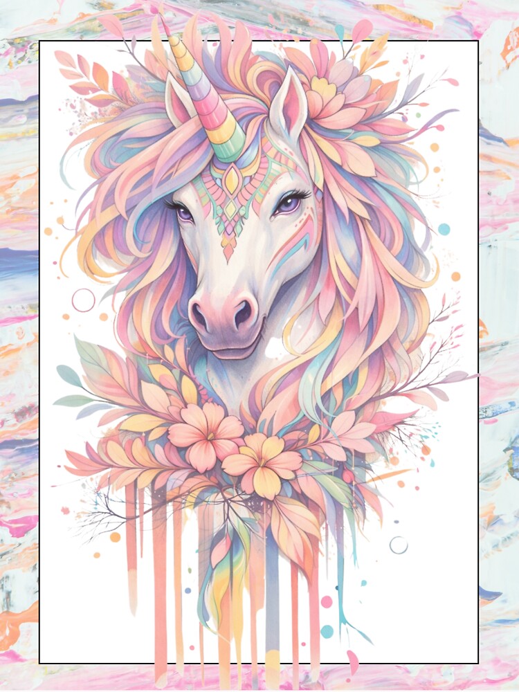 Pastel Rainbow Unicorn Floral Illustration – Dreamy Fantasy Boho Art Design by rekan.design