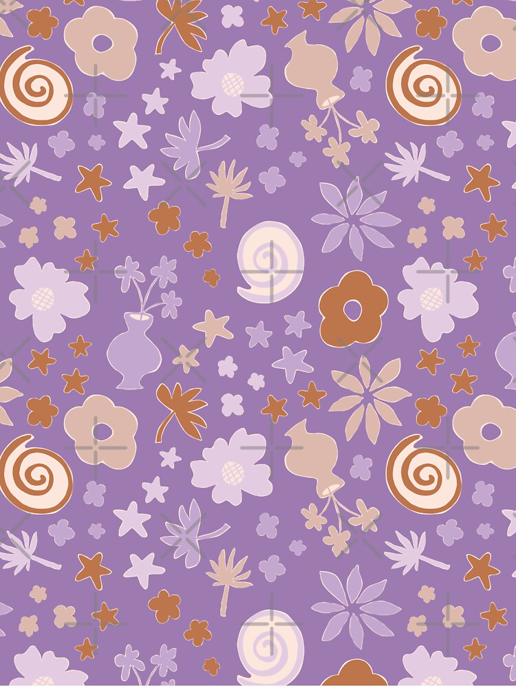 Boho Purple Lilac Beige Brown Flower Pattern Girls Room by blomastudios