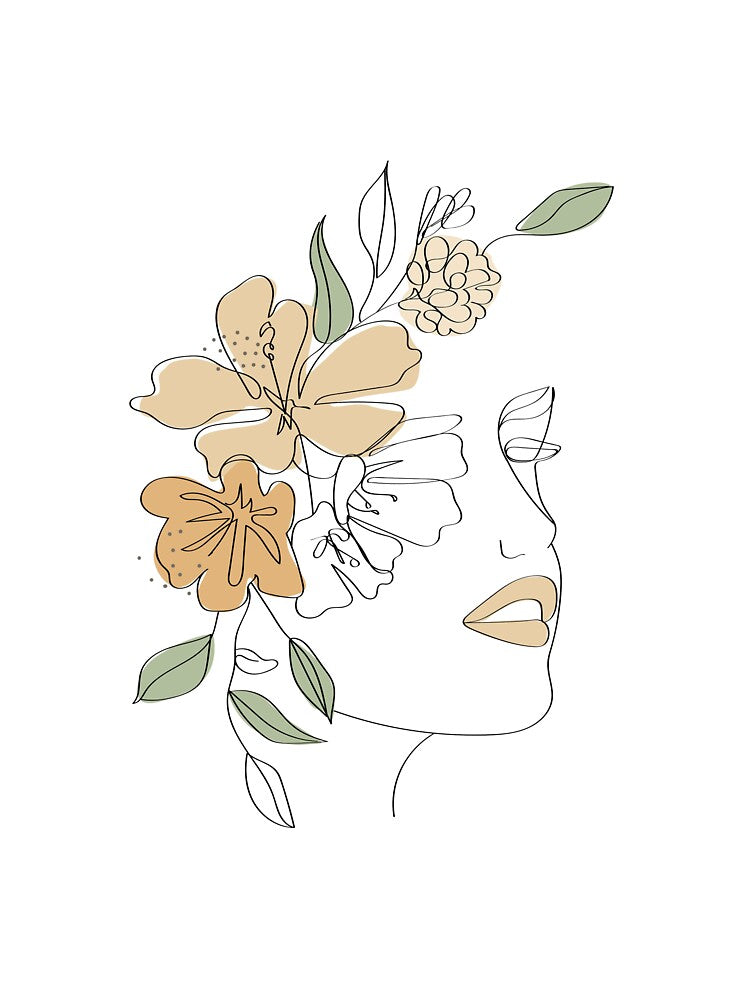 Boho Style one line art women with floral pattern by baybutterfly