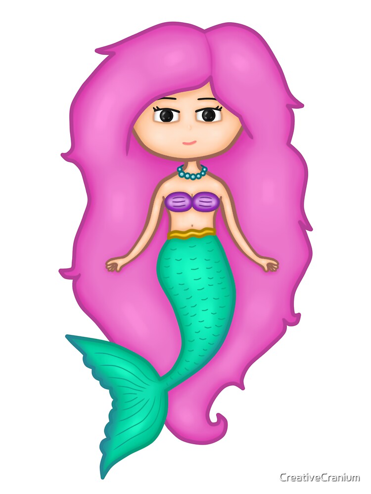 Adorable Mermaid With A Precious Face Drawn in The Kawaii Style - Perfect For Decorating Baby's Nursery by CreativeCranium