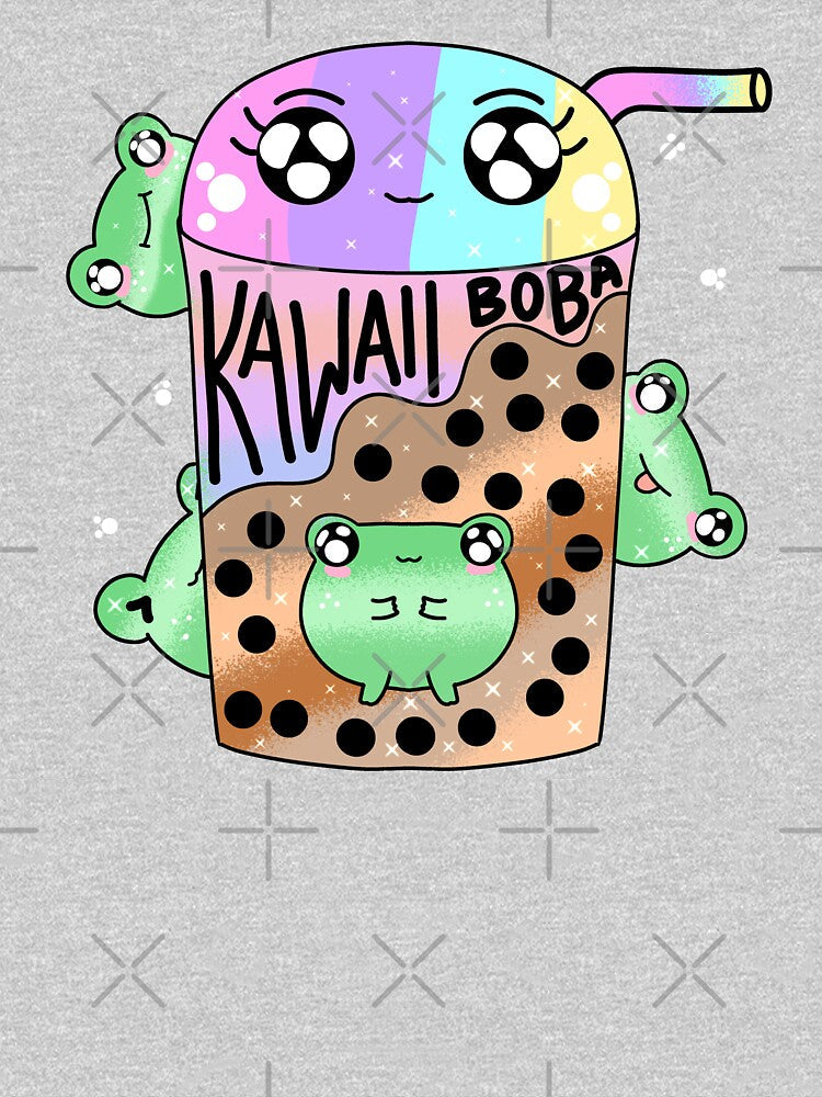 Kawaii chibi frog holding boba tea by Quacktails