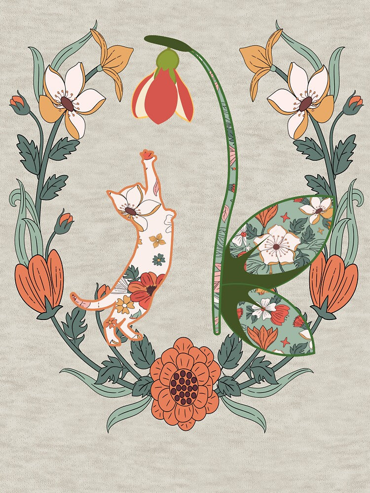 Boho Cat in Amid of Flowers: T-Shirt by Vachala