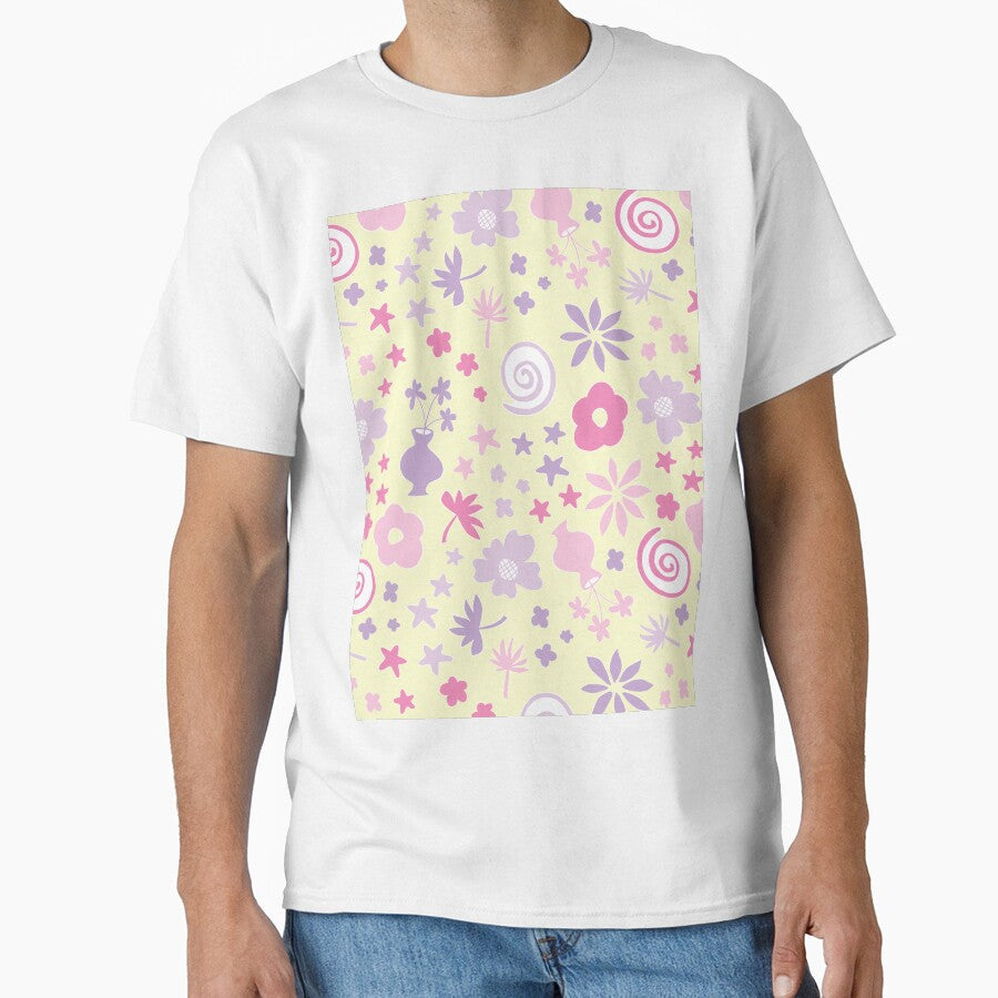 Pastel Pink and Pastel Yellow Lilac Purple Boho Flower Pattern Girls Room by blomastudios
