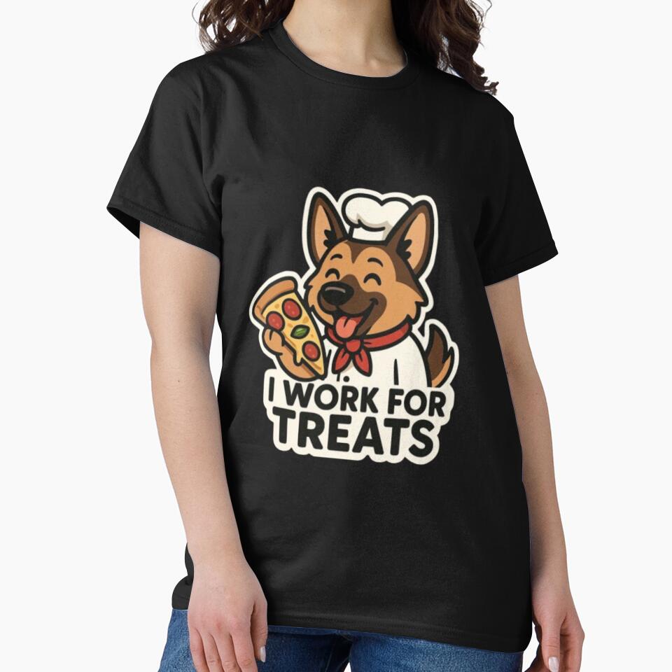 I Work For Treats – Cute Funny German Shepherd Dog Humor Design by Typologystudios